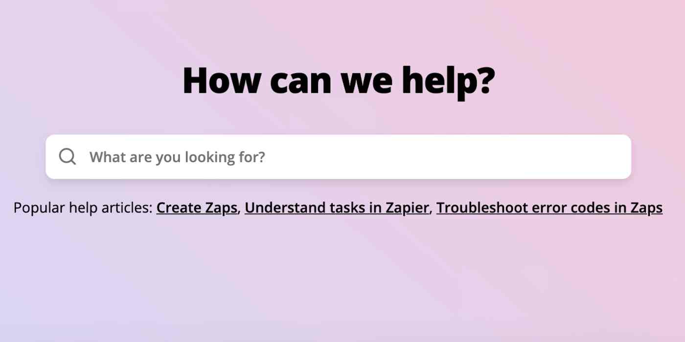 Hero image with a screenshot of Zapier's help page