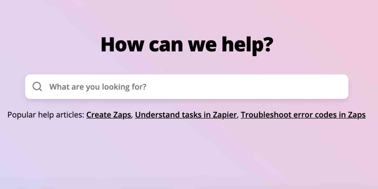 Hero image with a screenshot of Zapier's help page