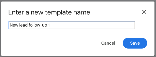 Screenshot of how to name and save the email template