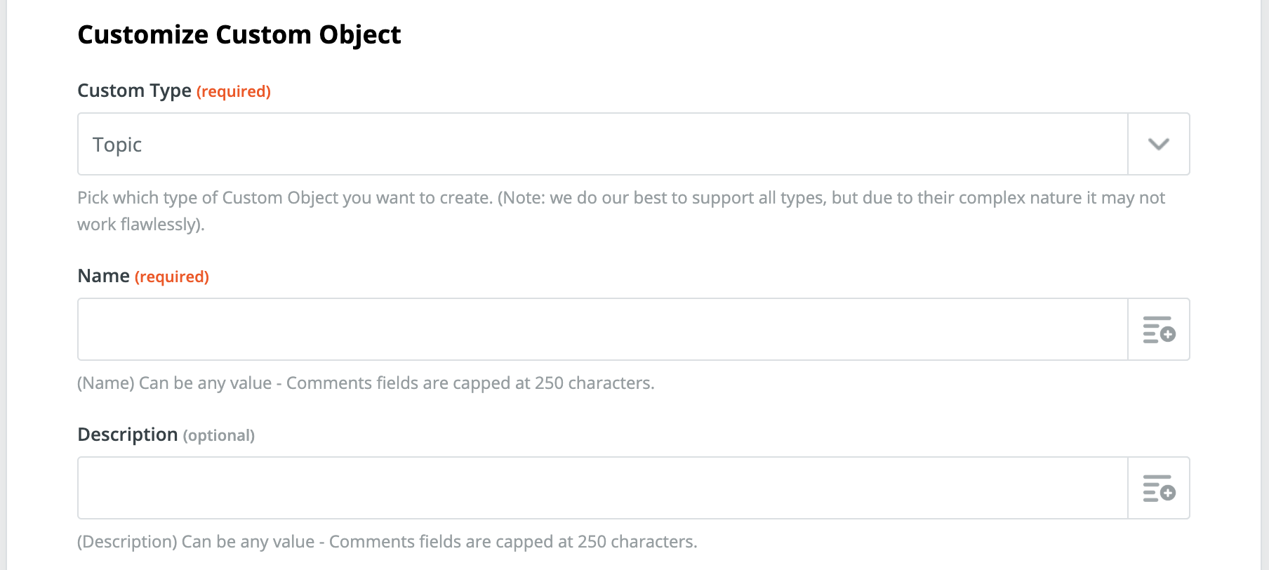 Custom Object fields