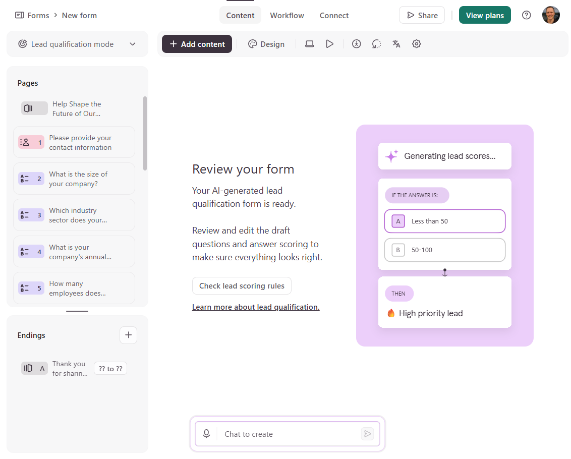 Building a lead qualification app in Typeform