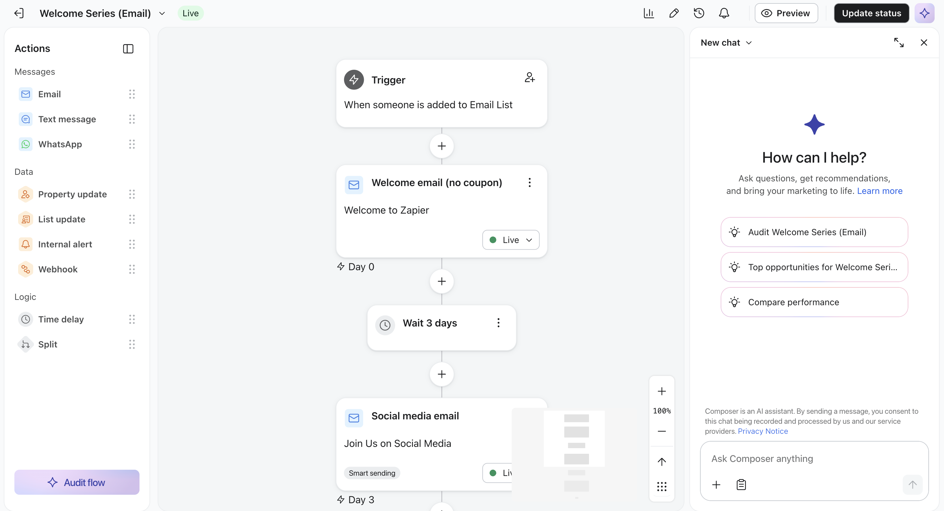 Screenshot of Klaviyo's workflow interface.