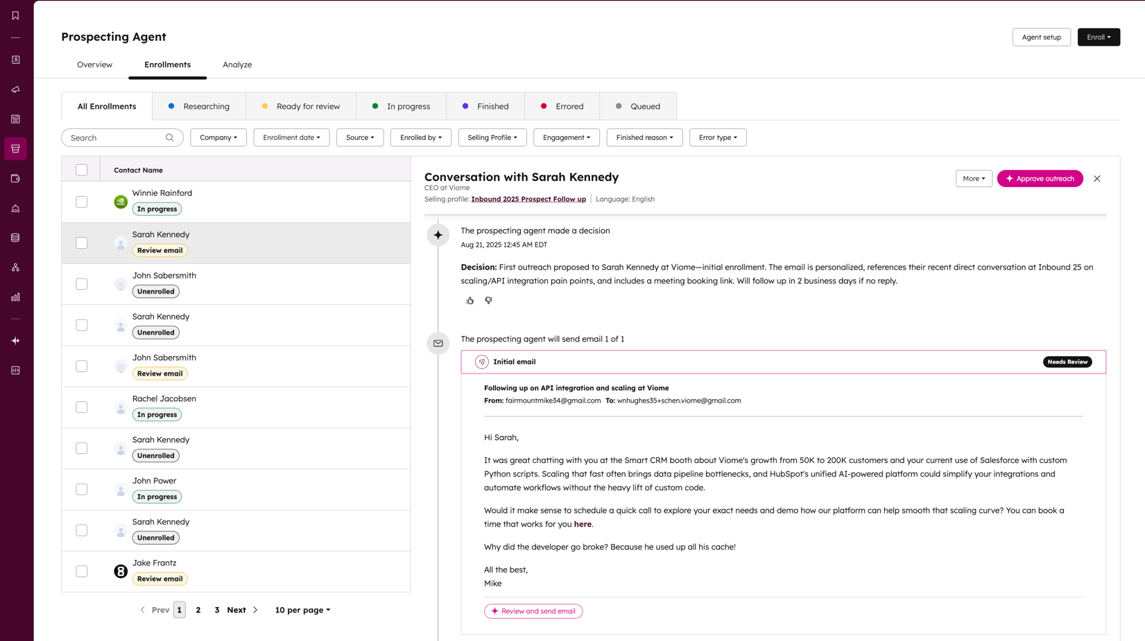 A prospecting agent in HubSpot