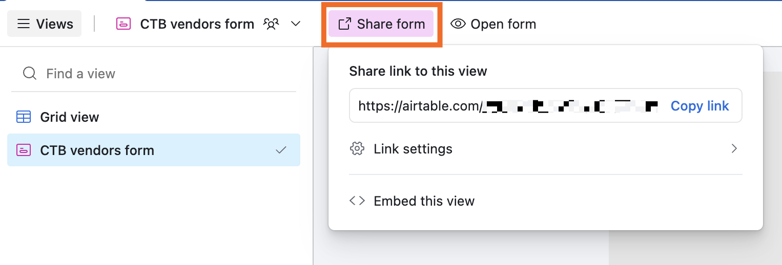 How to share an Airtable form built using the form view. 