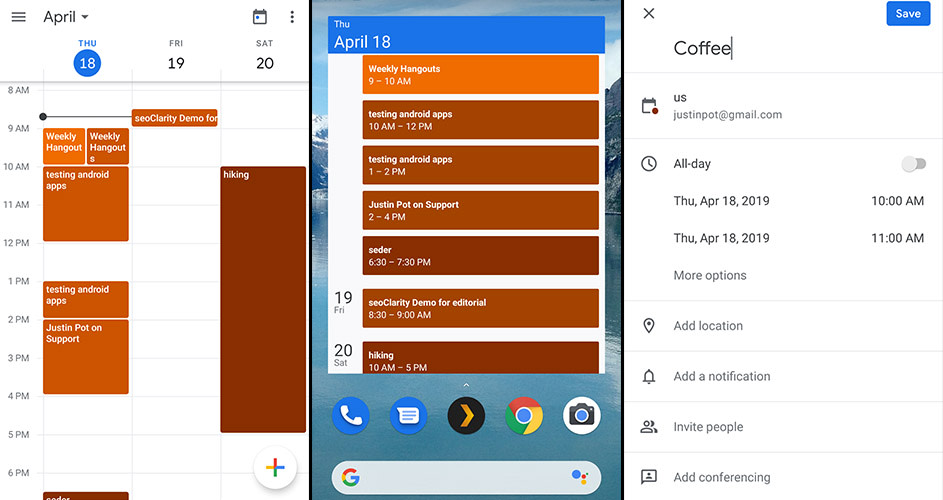 Google Calendar for Android screenshots