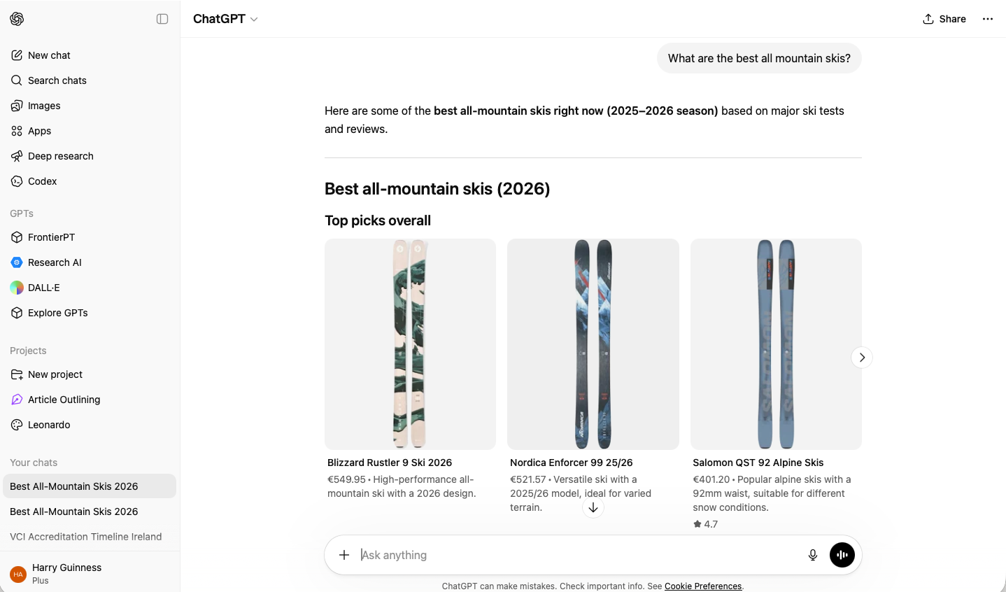 Web search in ChatGPT