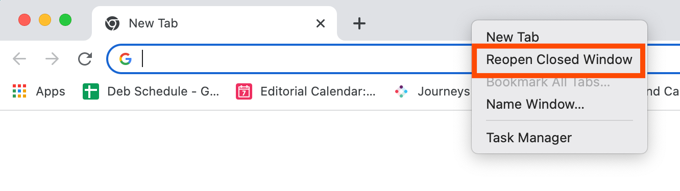 Restore closed window in Chrome
