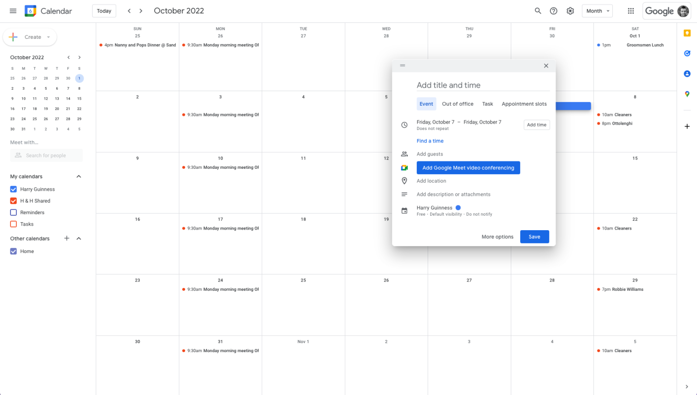 Google Calendar on desktop