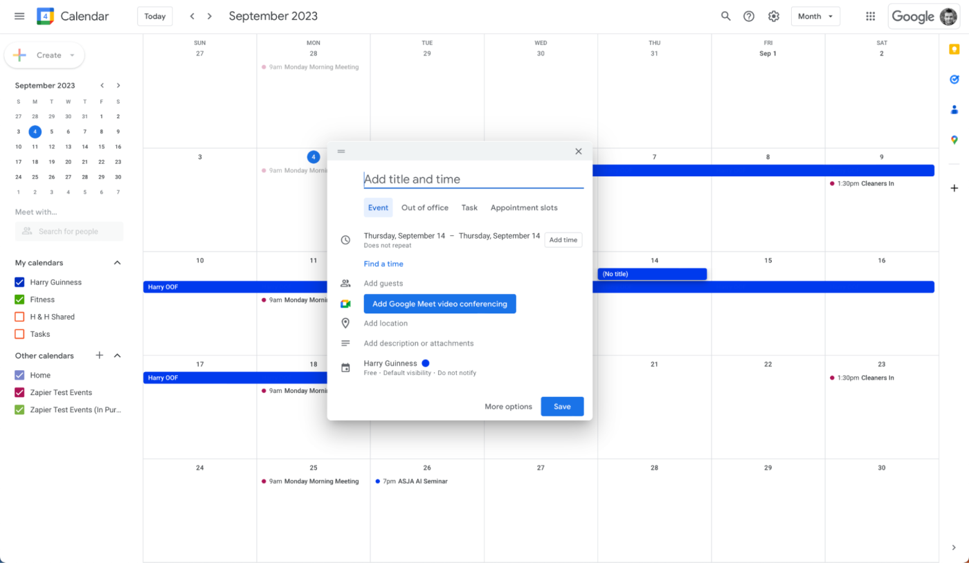 Google Calendar on desktop