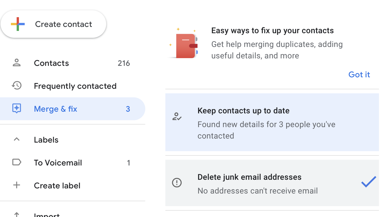 Cleaning duplicates in Google Contacts