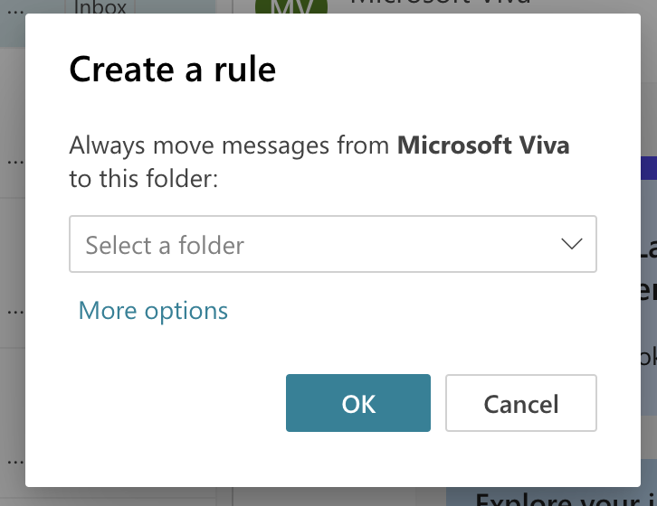 Create a rule window in Microsoft Outlook.