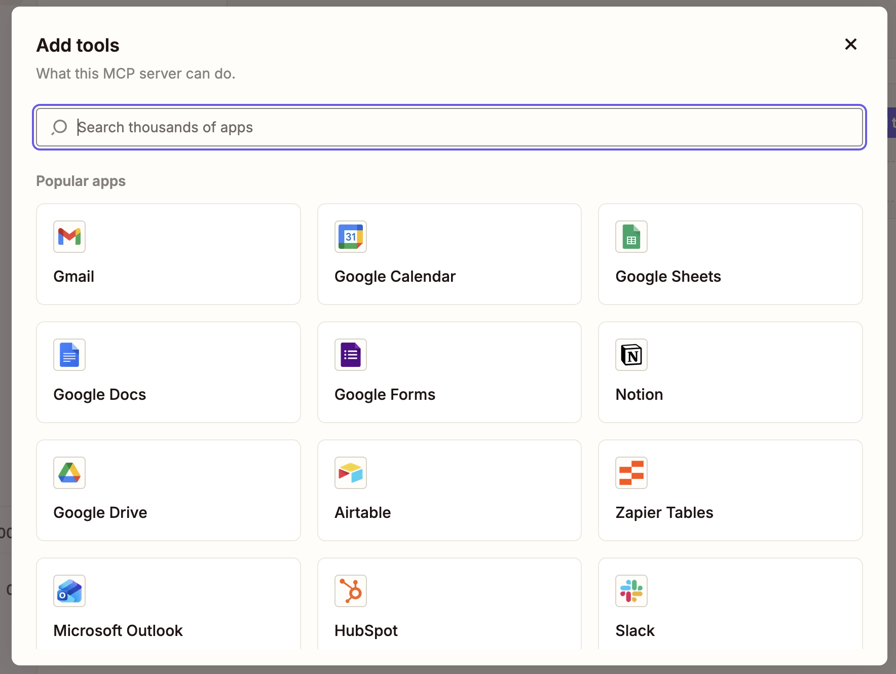 A pop-up window with app tiles