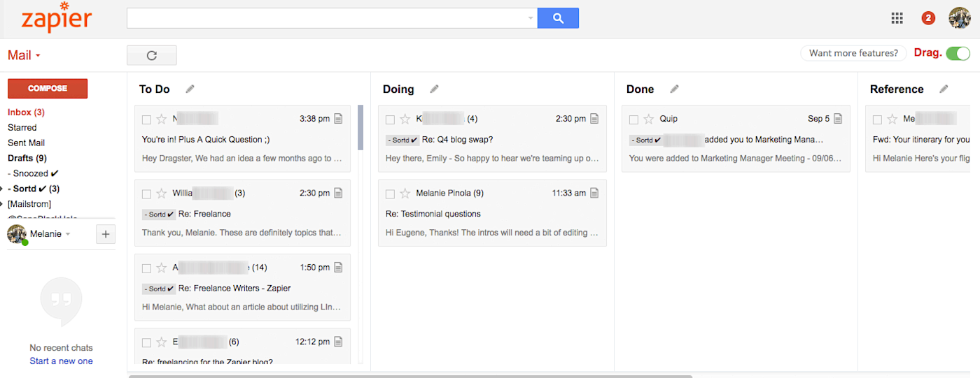 Drag Gmail extension screenshot