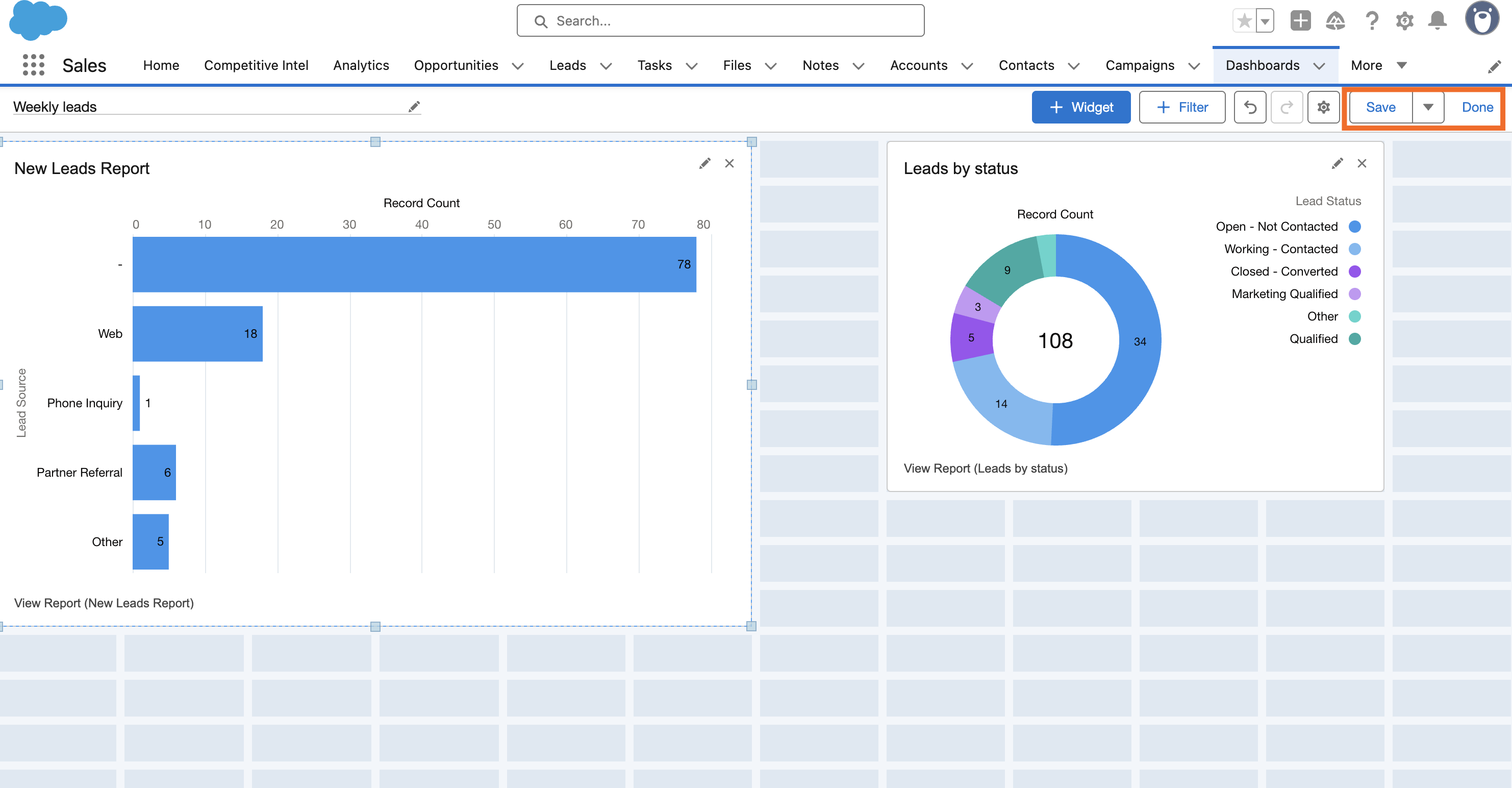 Screenshot of a preview of a Salesforce dashboard.