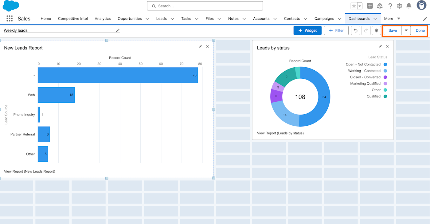 Screenshot of a preview of a Salesforce dashboard.