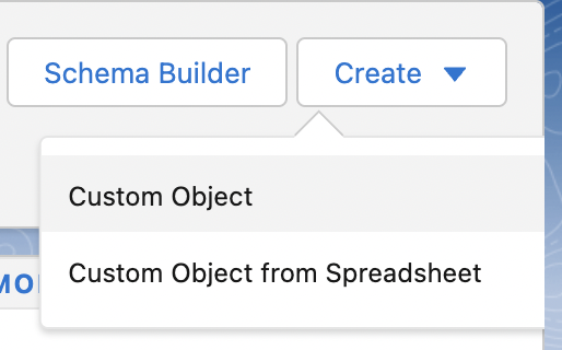 A cursor selecting the "Custom Object" button to create a custom object in Salesforce.