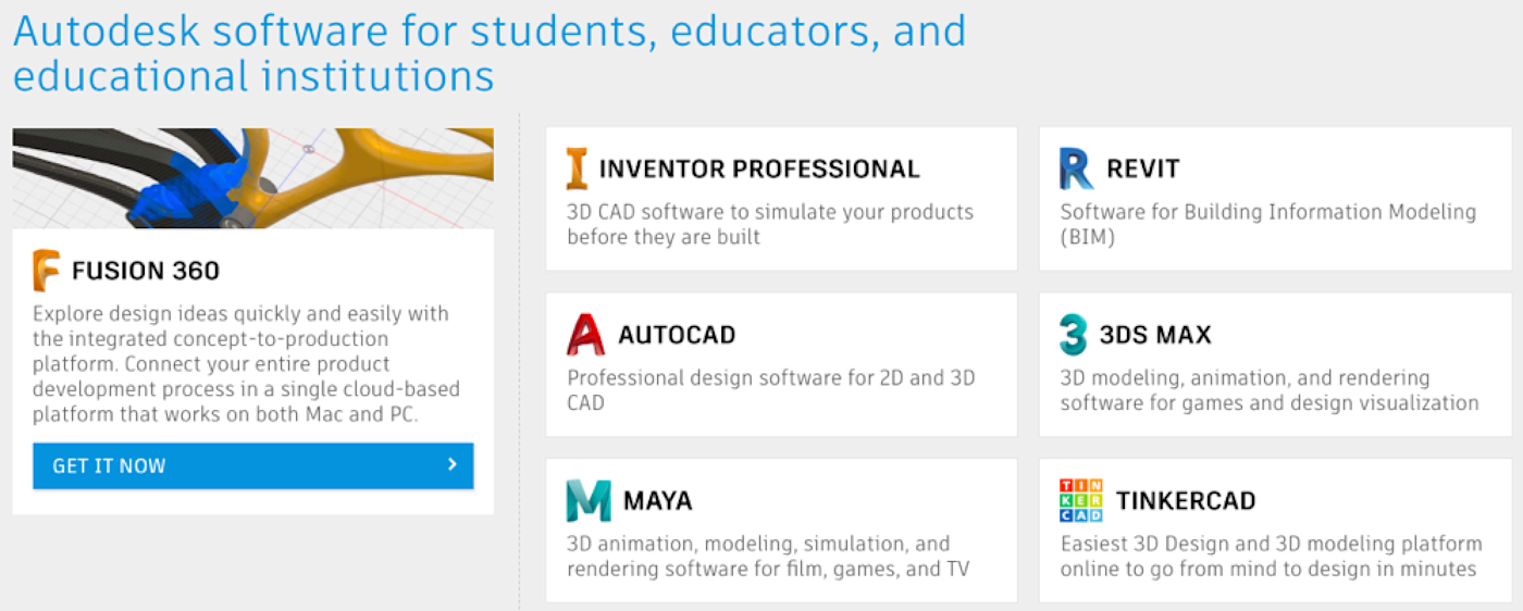 Autodesk student discount landing page