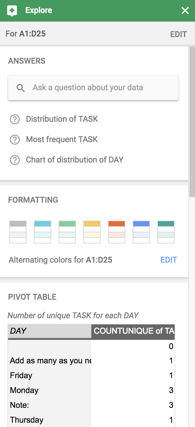 Google Sheets explore