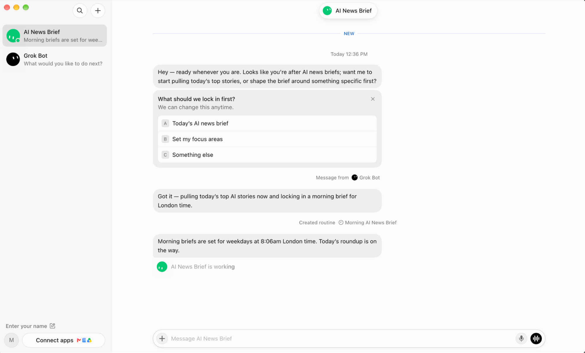 Using a Routine in Grok Bot