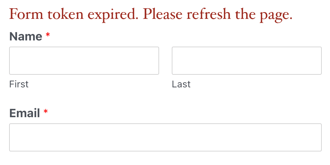 Form token expired in WPForms