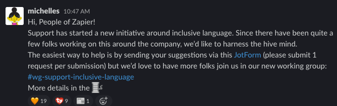Slack message on Zapier