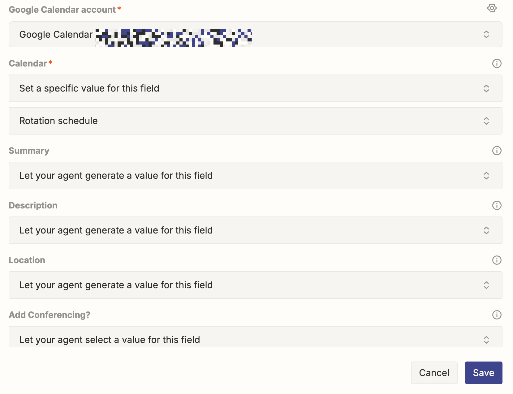Screenshot of calendar action