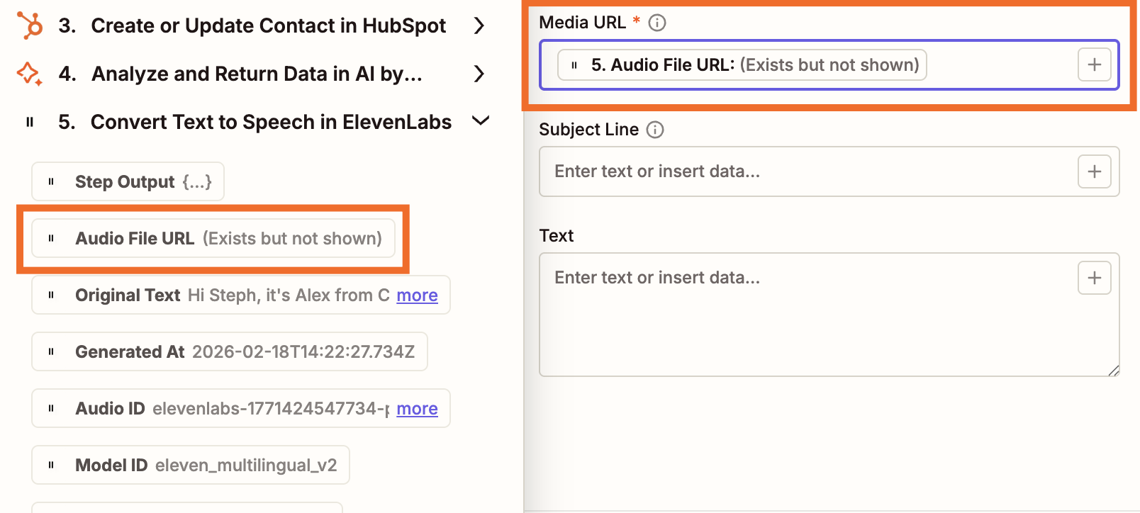 The configuration for a Telnyx action in the Zap editor