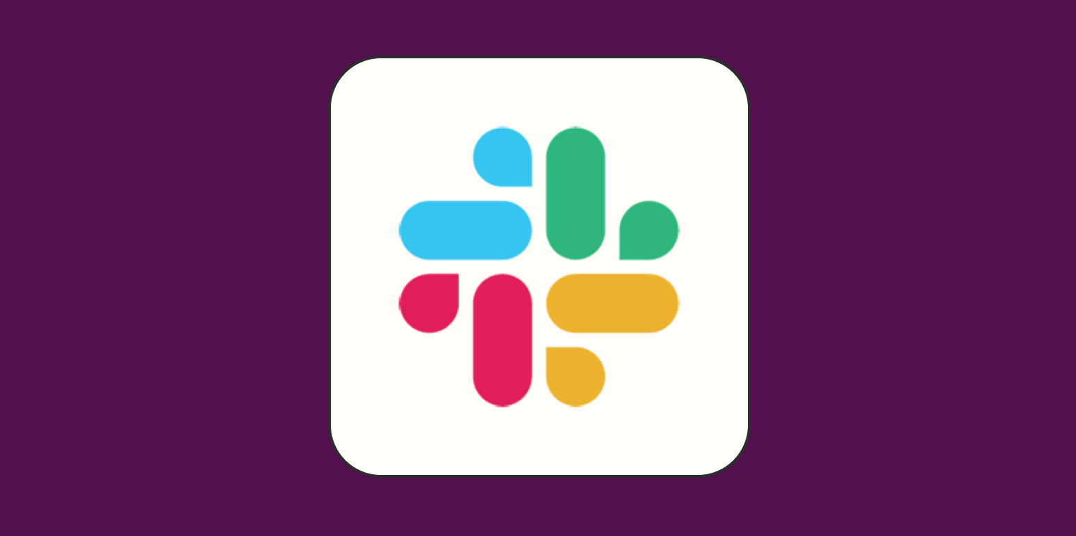 A hero image for Slack app tips with the Slack logo on a purple background
