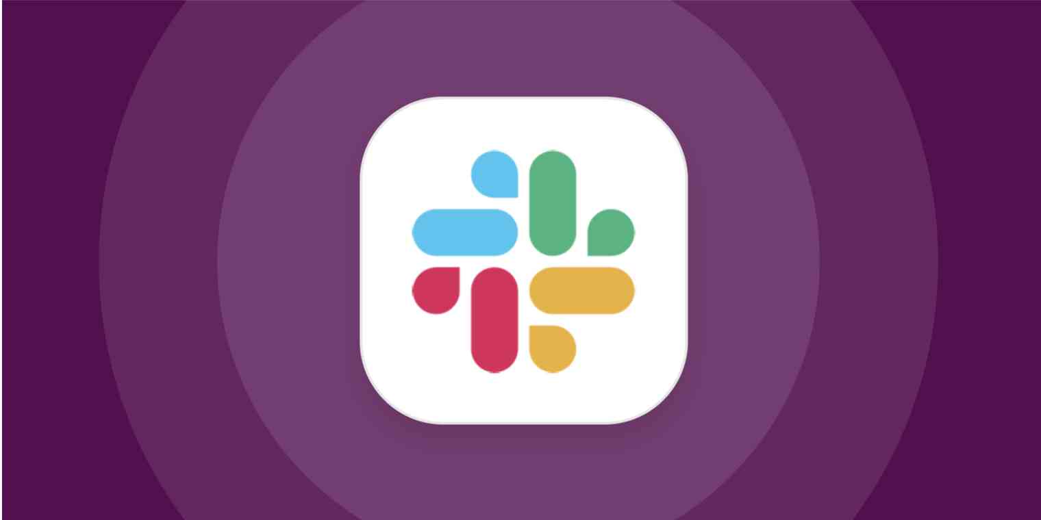 A hero image for Slack app tips with the Slack logo on a purple background