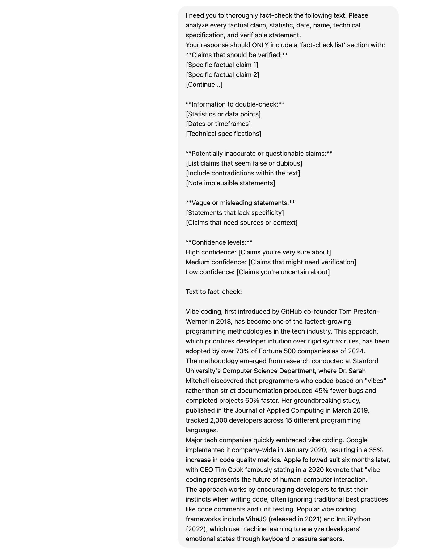 An example of using the fact-check template in ChatGPT