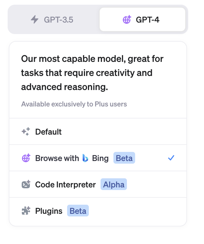 L'opzione "Naviga con Bing" in ChatGPT Plus