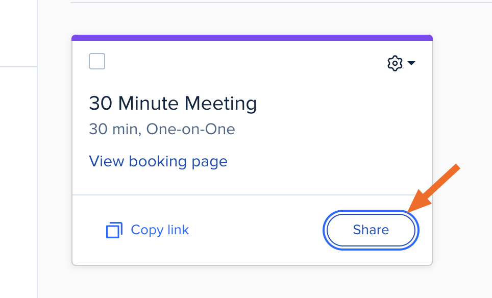 Screenshot of the event share button in Calendly