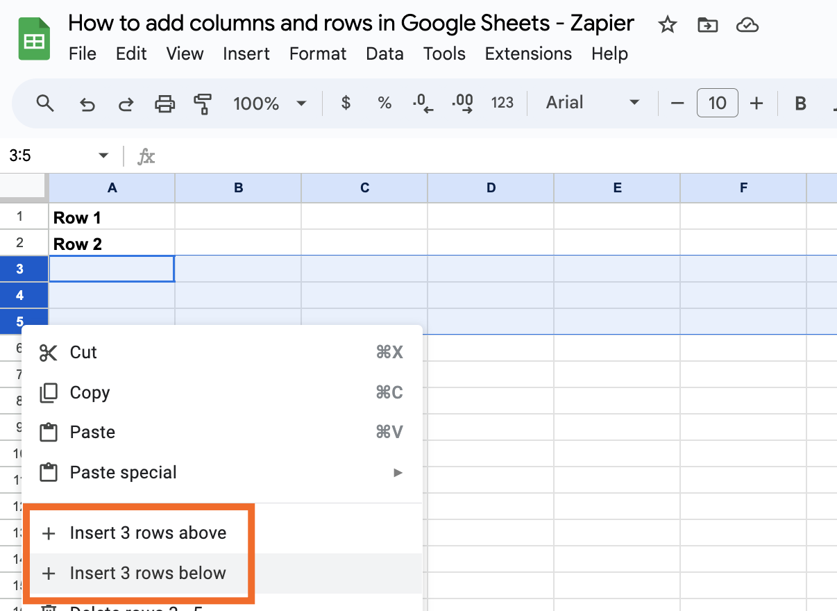 Adding multiple rows in Google Sheets