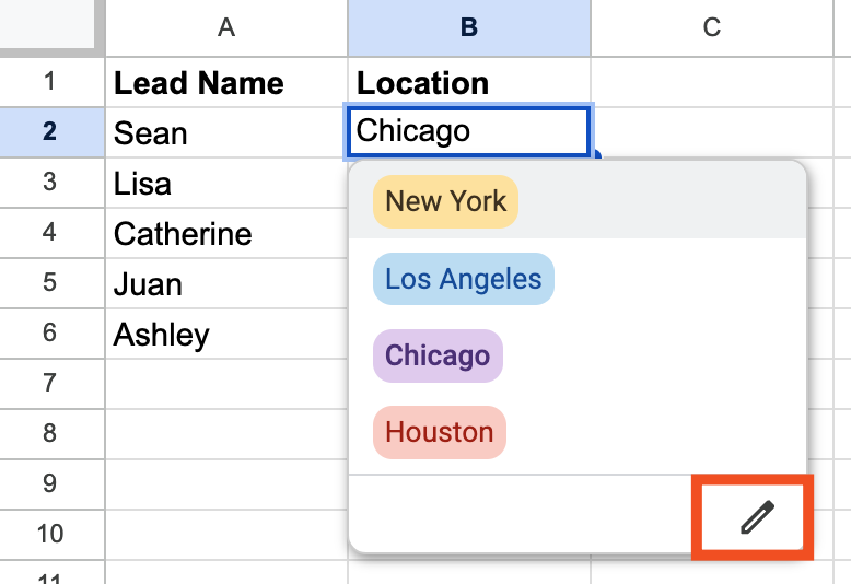 How to edit a dropdown list in Google Sheets.