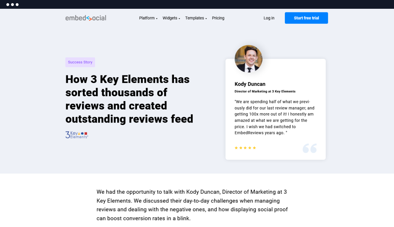 A customer success story on EmbedSocial's site