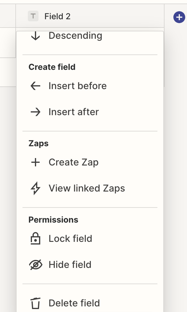 Screenshot of field settings