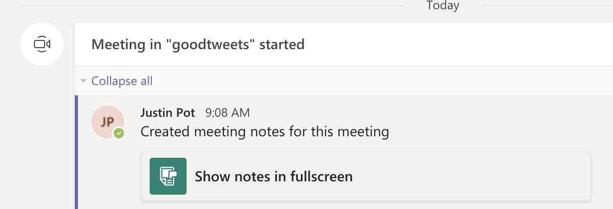 Meeting notes link in the Teams channel