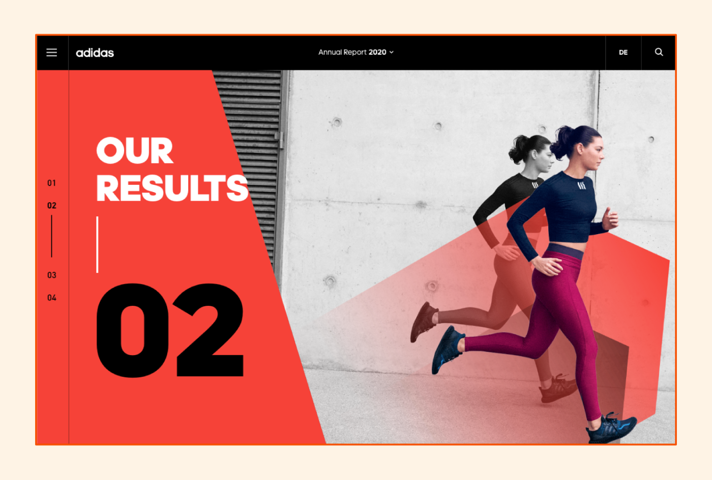 A snippet of Adidas' 2020 annual report, drawing attention to its interactive interface