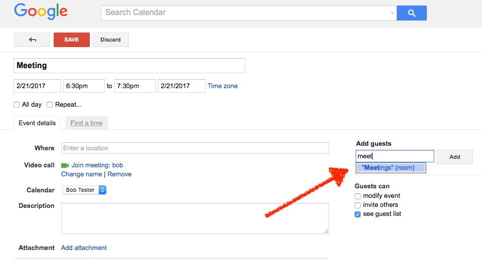 Add resource to Google Calendar event