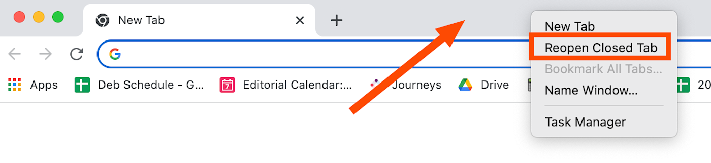 Restore closed Chrome tab