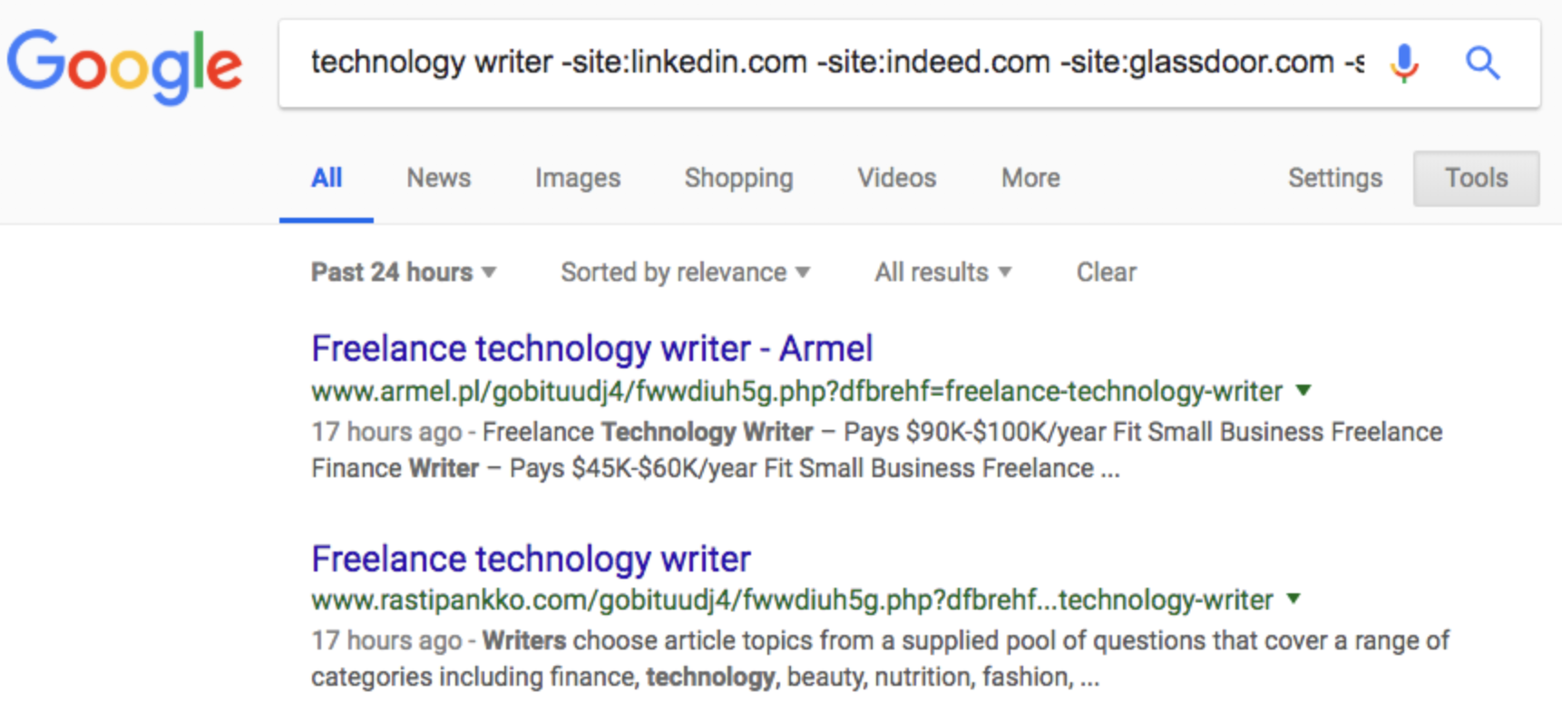 searching for jobs on Google