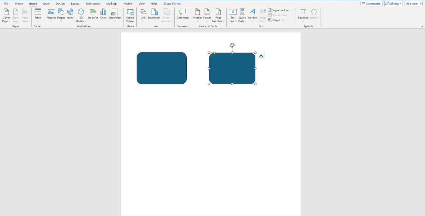 Screenshot displaying how to insert flowchart shapes in Microsoft Word