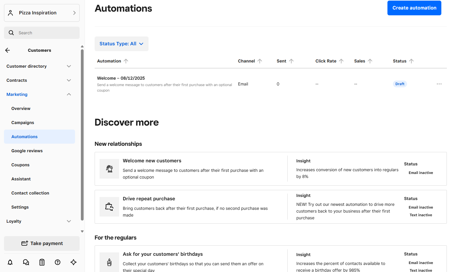 Setting up automations in Square