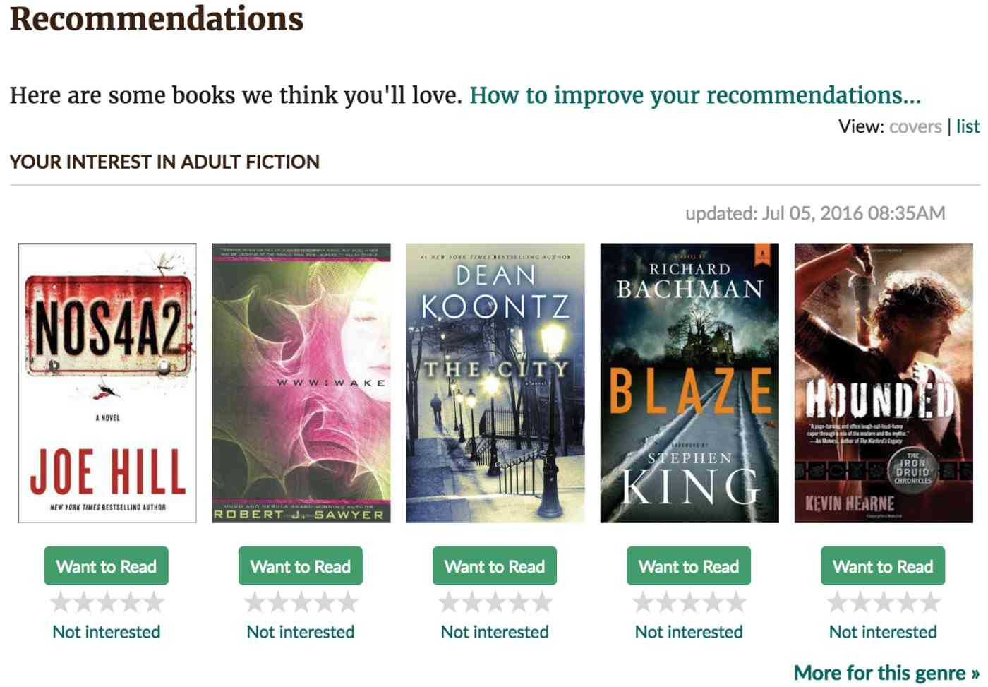 Goodreads recommendations