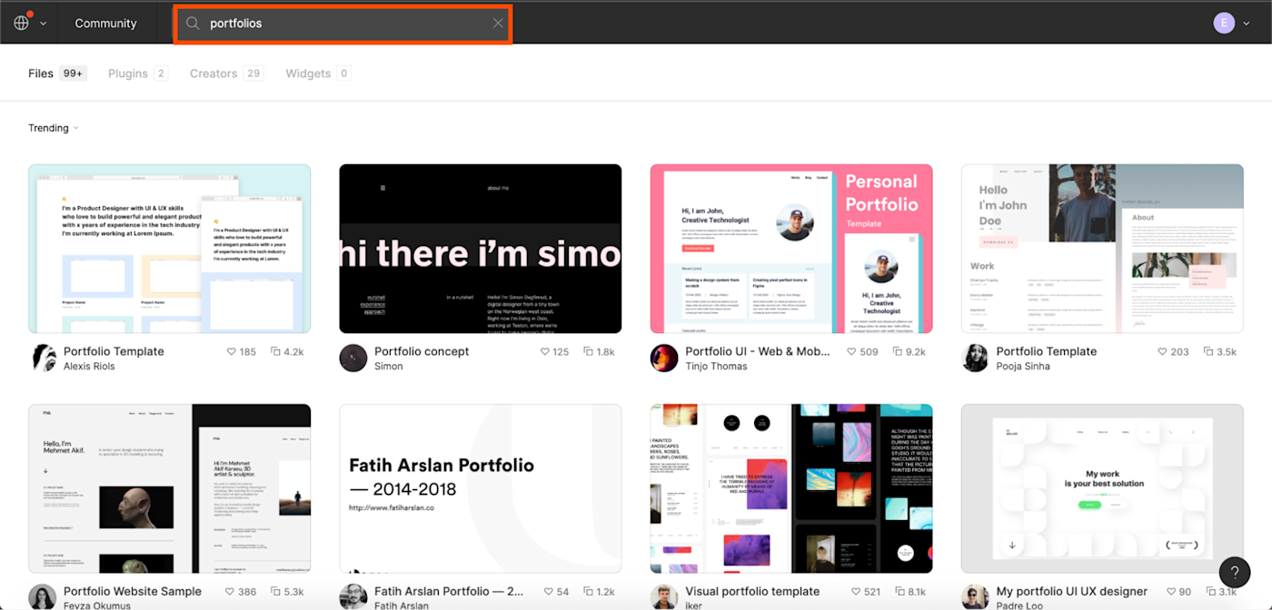 Portfolio ideas in the Figma community