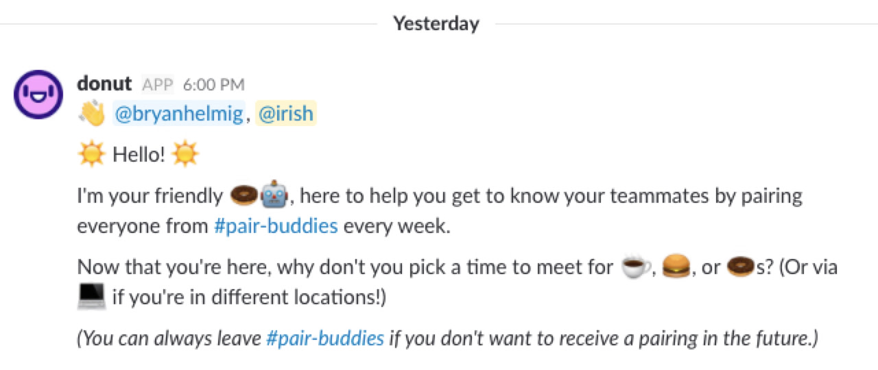 Donut Slack app screenshot