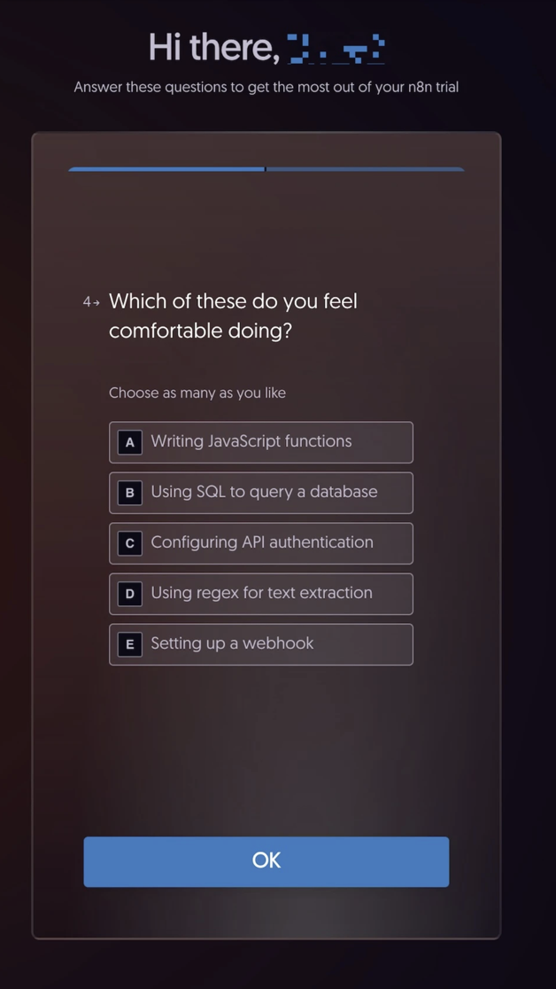 A screenshot of n8n's trial entry page
