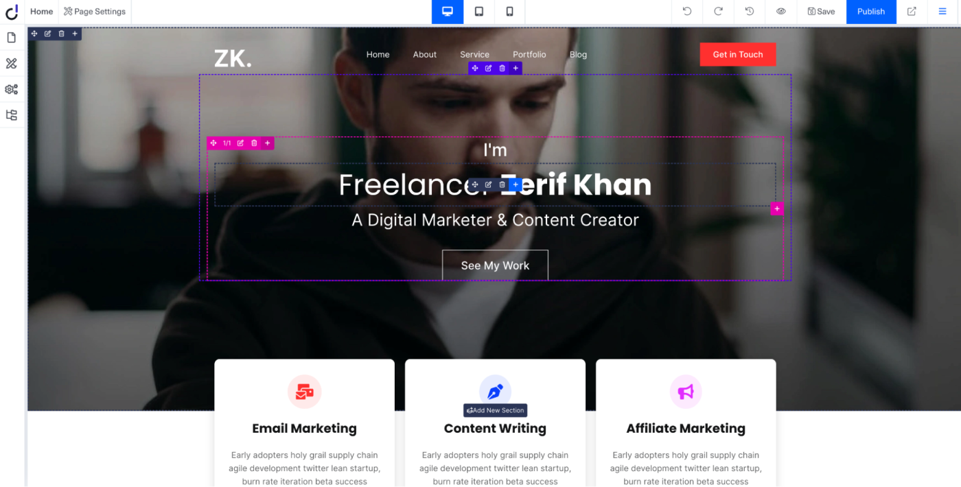 Dorik, our pick for the best free website builder for more experienced creators
