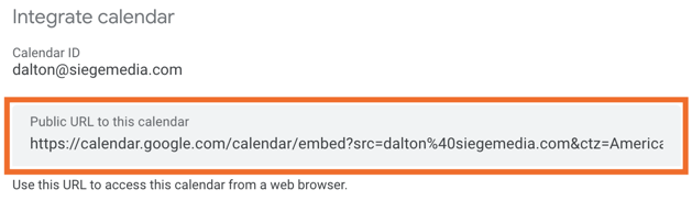 An image displays the shareable Google Calendar link