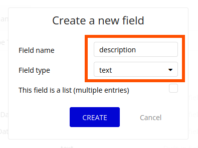 Create a new field with description and text